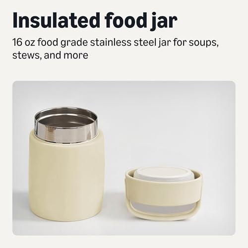 Amazon Basics Insulated Food Jar, Hot and Cold Food Container, Stainless Steel, Leak-proof with Carry Handle, 16 Ounces, Ivory view 2