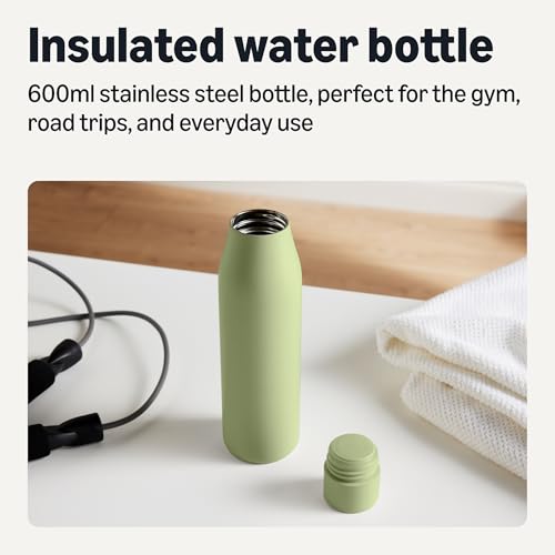 Amazon Basics Insulated Stainless Steel Water Bottle, Leak-Proof, Double-Wall, 20 oz., BPA-Free, Olive view 2