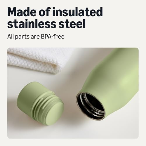 Amazon Basics Insulated Stainless Steel Water Bottle, Leak-Proof, Double-Wall, 20 oz., BPA-Free, Olive view 3