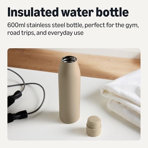 Amazon Basics Insulated Stainless Steel Water Bottle, Leak-Proof, Double-Wall, 20 oz., BPA-Free, Linen Gray view 2