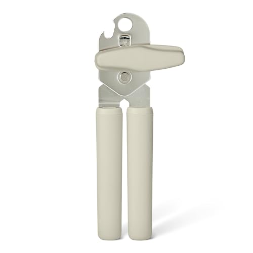 Amazon Basics Manual Can Opener with Stainless Steel Construction, Soft Grip Handle, Dishwasher Safe, Linen Gray