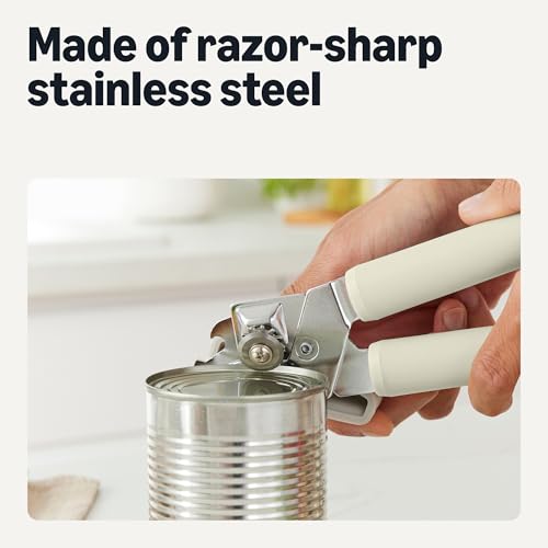 Amazon Basics Manual Can Opener with Stainless Steel Construction, Soft Grip Handle, Dishwasher Safe, Linen Gray view 3