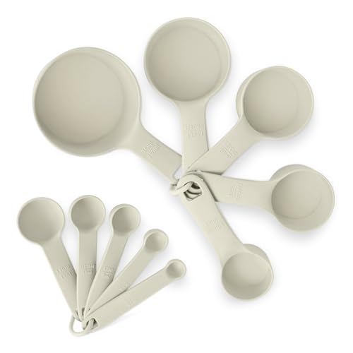 Amazon Basics Measuring Cups and Spoons, 10-Piece Set, Food-Grade Plastic, Dishwasher-Safe, Linen Gray