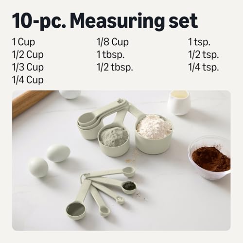 Amazon Basics Measuring Cups and Spoons, 10-Piece Set, Food-Grade Plastic, Dishwasher-Safe, Linen Gray view 2