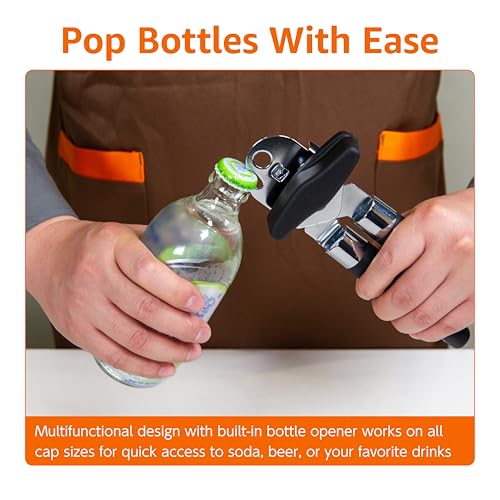 Amazon Basics Multi-function Manual Can Opener and Bottle Opener, 22 cm, Black Soft Grip Dual Handle