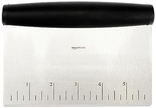 Amazon Basics Multi-Purpose Bench Scraper, Stainless Steel Dough Cutter with Measurement Marks, Dishwasher Safe, Non-slip Contoured Grip, 6", Black, Silver view 3