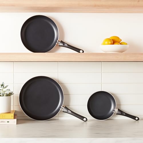 Amazon Basics Non Stick 3-Piece Kitchen Cookware Set, Includes 8-inch, 10-inch, 12-inch Pan, Black