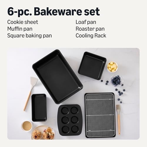 Amazon Basics Nonstick Bakeware 6-Piece Set, Stackable, Dishwasher and Oven-Safe, Baking Pan view 2