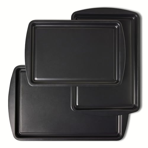 Amazon Basics Nonstick Baking Sheets 3-Piece Set, Stackable to Save Space, Dishwasher and Oven-Safe up to 428°F