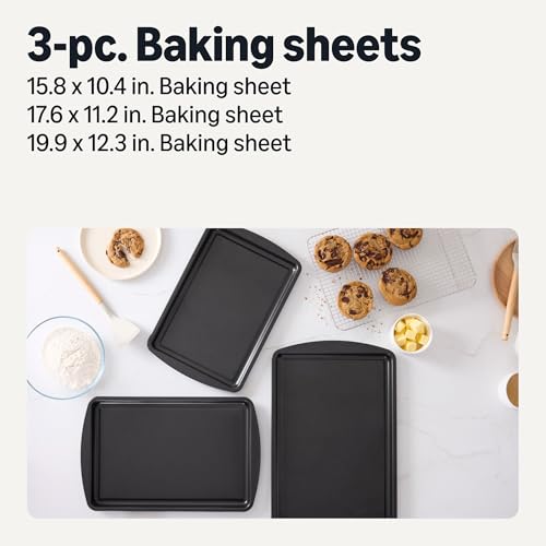 Amazon Basics Nonstick Baking Sheets 3-Piece Set, Stackable to Save Space, Dishwasher and Oven-Safe up to 428°F view 2