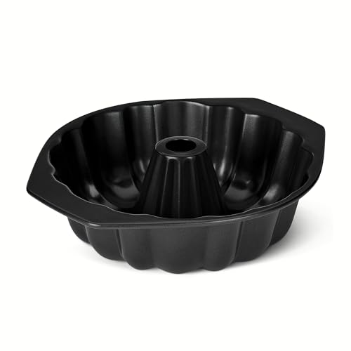 Amazon Basics Nonstick Carbon Steel Fluted Cake Pan, Dishwasher and Oven-Safe, 10 inch, Black