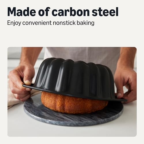 Amazon Basics Nonstick Carbon Steel Fluted Cake Pan, Dishwasher and Oven-Safe, 10 inch, Black view 3