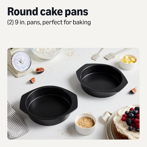 Amazon Basics Nonstick Carbon Steel Round Cake Pans, Dishwasher and Oven-Safe up to 428°F, 9 in., Set of 2 view 2