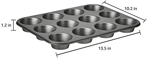 Amazon Basics Nonstick Round Muffin Baking Pan, 12 Cups, Set of 2, Gray, 13.9x10.55x1.22"