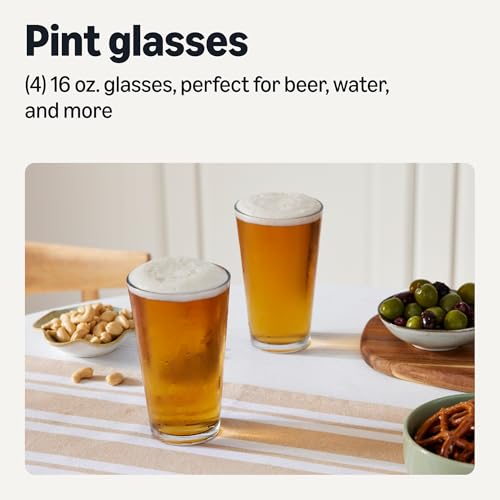Amazon Basics Pint Glasses, 16 oz., Dishwasher-Safe, 4-Piece Set view 2