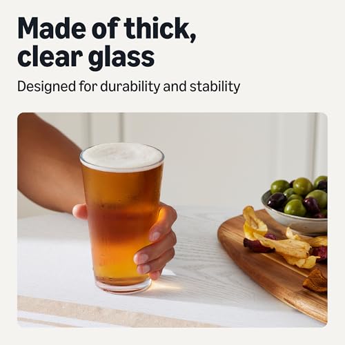 Amazon Basics Pint Glasses, 16 oz., Dishwasher-Safe, 4-Piece Set view 3