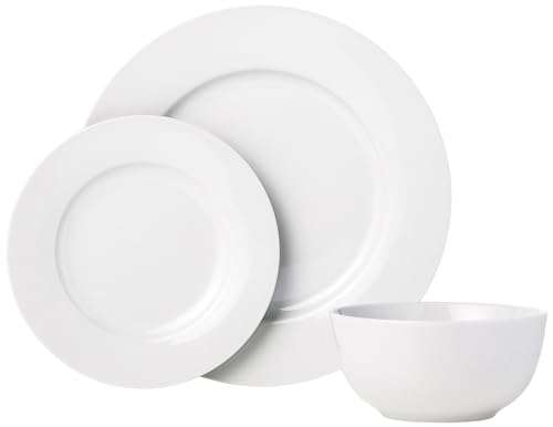 Amazon Basics Porcelain Dinnerware Set, Microwave and Dishwasher Safe, Service for 6, 18-Piece, Plates, Bowls, White view 2