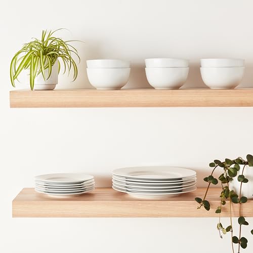 Amazon Basics Porcelain Dinnerware Set, Microwave and Dishwasher Safe, Service for 6, 18-Piece, Plates, Bowls, White view 3