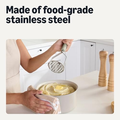 Amazon Basics Potato Mashers, 2-Piece Set, Stainless Steel, Soft Grip Handle, Dishwasher-Safe, Linen Gray view 3