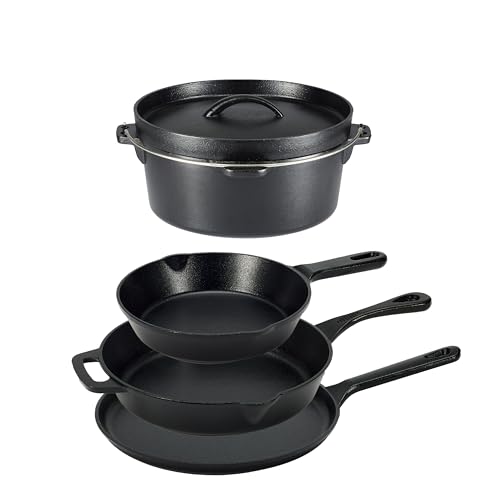 Amazon Basics Pre-Seasoned Cast Iron 5-Piece Cookware Set, Oven Safe, Cooks Evenly, 14.17 x 12.2 x 10.63 in, Black