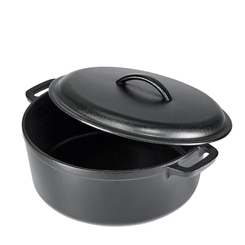 Amazon Basics Pre-Seasoned Cast Iron Dutch Oven Pot with Lid and Dual Handles, Oven Safe, Heavy-Duty, 7-Quart, Round, Black view 2
