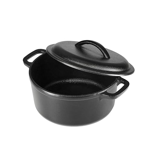 Amazon Basics Pre-Seasoned Cast Iron Mini Dutch Oven Pot with Lid and Dual Handles, Oven Safe, 2-Quart, Round, Black view 2