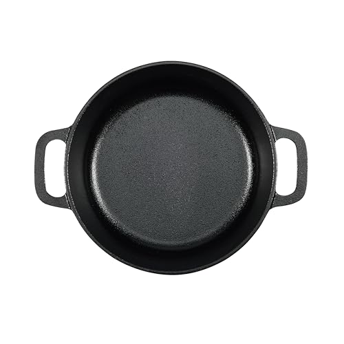 Amazon Basics Pre-Seasoned Cast Iron Mini Dutch Oven Pot with Lid and Dual Handles, Oven Safe, 2-Quart, Round, Black view 3