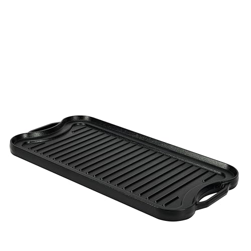 Amazon Basics Pre-Seasoned Cast Iron Reversible Rectangular Grill/Griddle, Black, 20 x 10.39 x 0.98 inch