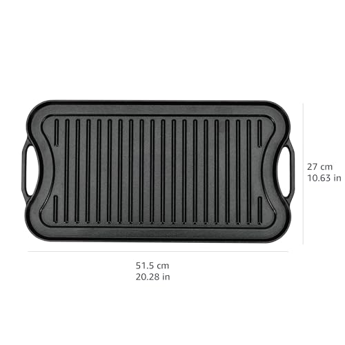 Amazon Basics Pre-Seasoned Cast Iron Reversible Rectangular Grill/Griddle, Black, 20 x 10.39 x 0.98 inch