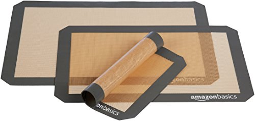 Amazon Basics Rectangular Non-Stick Silicone Baking Mat, Food Safe, Heat Resistant, 9"x13", 9.9"x14.8", and 16.5"x11.6", Beige/Gray, Pack of 3 view 3