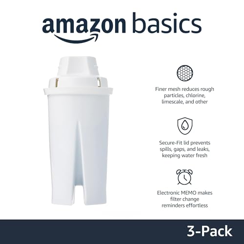 Amazon Basics Replacement Water Filters for Water Pitchers, BPA-Free, WQA & NSF Certified, Compatible with Brita Water Pitchers & Drinking Water Filter Systems, 6 Month Filter Supply, 3-Pack