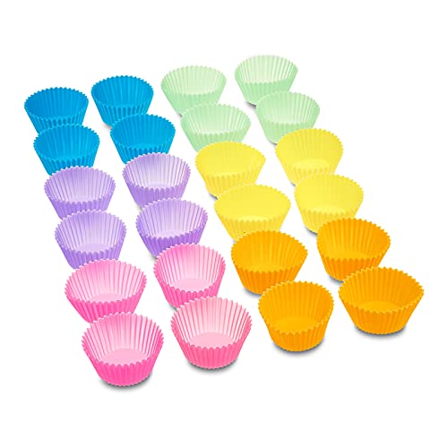 Amazon Basics Reusable Silicone Baking Cups, Non-Stick, BPA Free, Dishwasher Safe, 2.9 x 2.9 x 1.3 in (LxWxH), Multicolor, Pack of 24