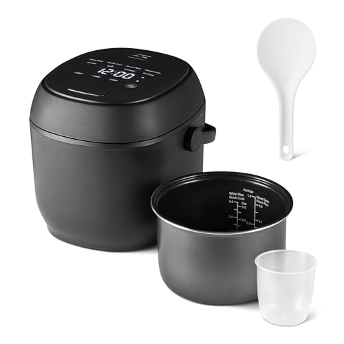 Amazon Basics Rice Cooker Small 3-cup Uncooked 6-cup Cooked, Micon with Fuzzy Logic,Keep Warm, Black