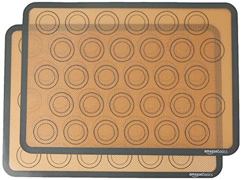Amazon Basics Silicone Baking Mat for Macarons, Non-Stick, Food Safe, 16.5" x 11.6", Beige/Gray, Pack of 2