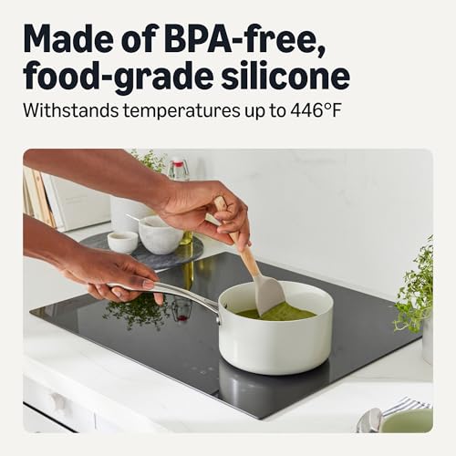 Amazon Basics Silicone Cooking Utensils Set with Wooden Handle, 14-Piece, BPA-Free, Utensil Holder Included, Linen Gray view 3
