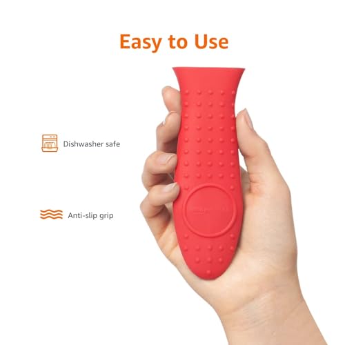 Amazon Basics Silicone Pot Holder Hot Skillet Rectangular Handle Cover for kitchen, Red, 5.6"L x 1.9"W