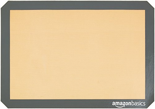 Amazon Basics Silicone Rectangular Baking Mat, Non-Stick Reusable Oven Bakeware, 16.5" x 11.6", New Beige/Gray, Pack of 2