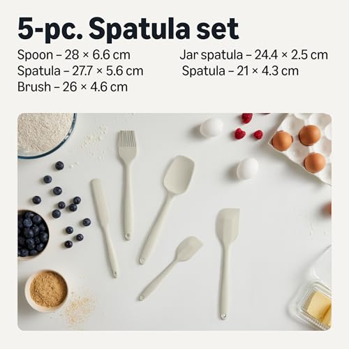 Amazon Basics Silicone Spatulas, 5-Piece Set, Heat-Resistant, Food-Grade, BPA-Free, Non-Slip Handle, Safe for Nonstick Cookware, Dishwasher-Safe, Linen Gray view 2