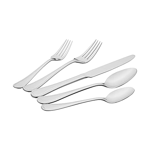 Amazon Basics Silverware Set, Stainless Steel Flatware, Dishwasher Safe, Easy to Clean, Service for 4, 20-Piece Forks and Spoons, Pearled Edge view 3