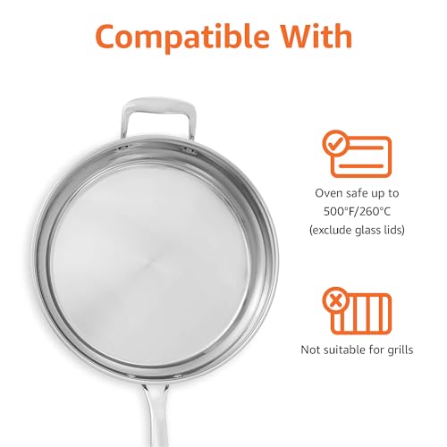 Amazon Basics Stainless Steel Cookware 15-Piece Set, Oven Safe, Induction-Ready, Even Heating, Easy to Clean, Stay-Cool Handles, Pots and Pans, Silver view 3