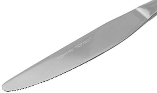 Amazon Basics Stainless Steel Dinner Knives with Round Edge, Dishwasher Safe, Pack of 12, Silver