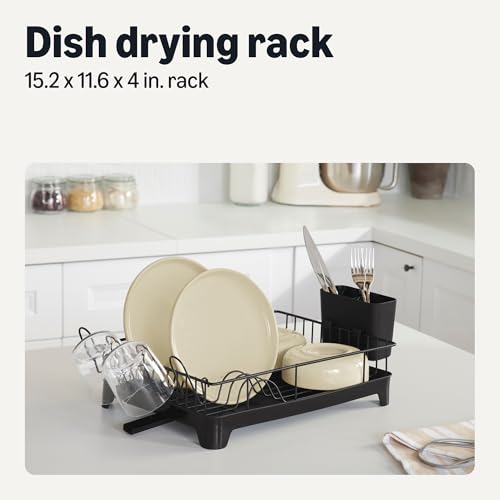 Amazon Basics Stainless Steel Dish Drying Rack, 15.2 x 11.6 x 4 in., Black view 2