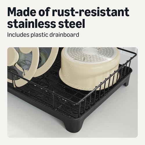 Amazon Basics Stainless Steel Dish Drying Rack, 15.2 x 11.6 x 4 in., Black view 3
