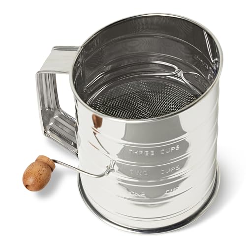 Amazon Basics Stainless Steel Flour Sifter, 3 Cup Capacity for Fine or Coarse Flour, Dishwasher-Safe