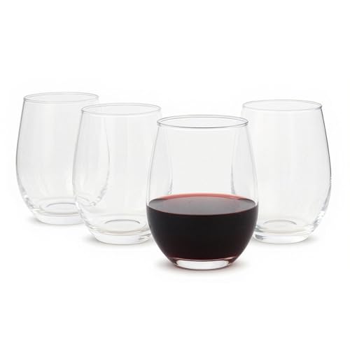 Amazon Basics Stemless Red Wine Glasses, 18 oz., Dishwasher-Safe, 4-Piece Set