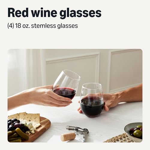 Amazon Basics Stemless Red Wine Glasses, 18 oz., Dishwasher-Safe, 4-Piece Set view 2