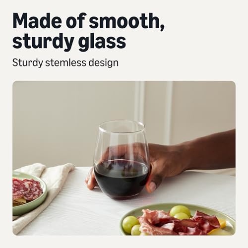 Amazon Basics Stemless Red Wine Glasses, 18 oz., Dishwasher-Safe, 4-Piece Set view 3