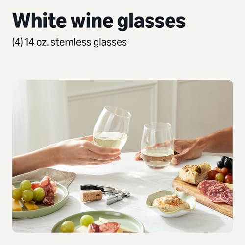 Amazon Basics Stemless White Wine Glasses, 14 oz., Dishwasher-Safe, 4-Piece Set view 2