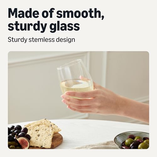 Amazon Basics Stemless White Wine Glasses, 14 oz., Dishwasher-Safe, 4-Piece Set view 3