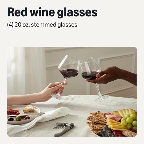 Amazon Basics Stemmed Red Wine Glasses, 20 oz., Dishwasher-Safe, 4-Piece Set view 2